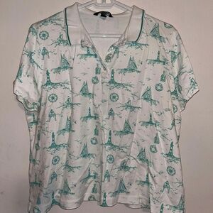 Lands End Nautical Themed Polo Shirt - Womens Size XL